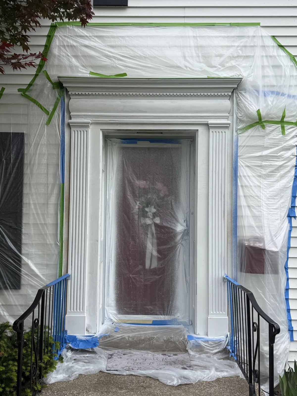 Masked, primed, and prepped for finish.